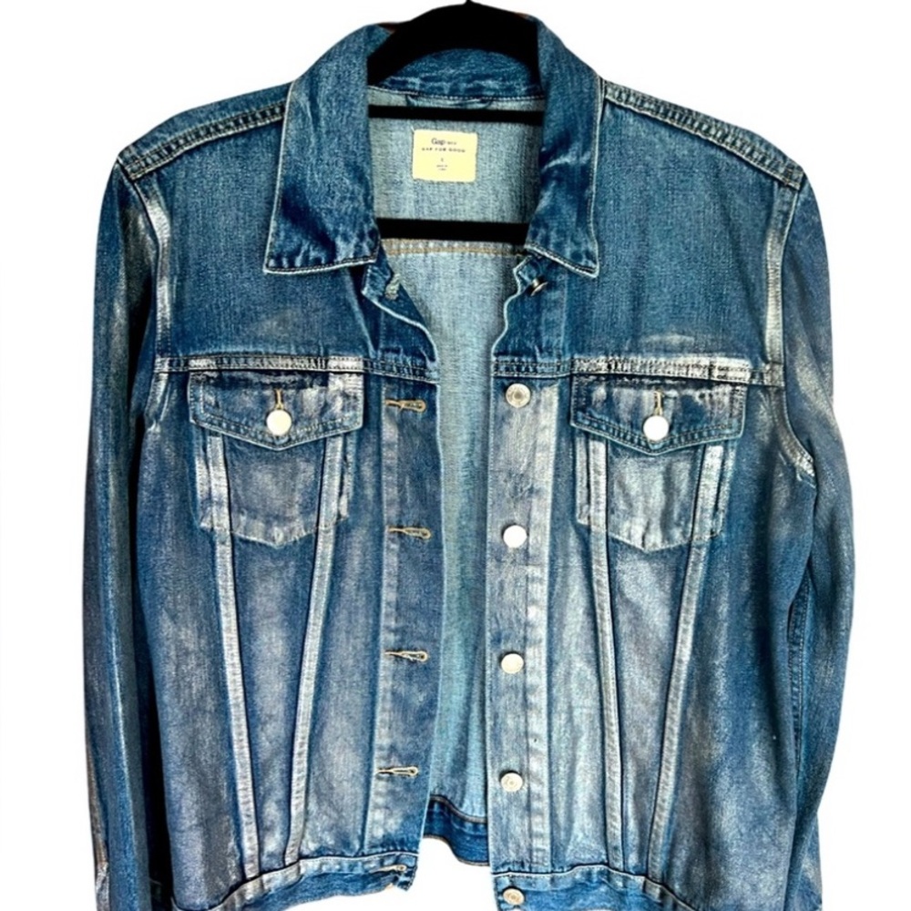 GAP 1969 GAP For Good 1969 Womens Denim Jean Jacket  Silver Paint Spray.  Size M